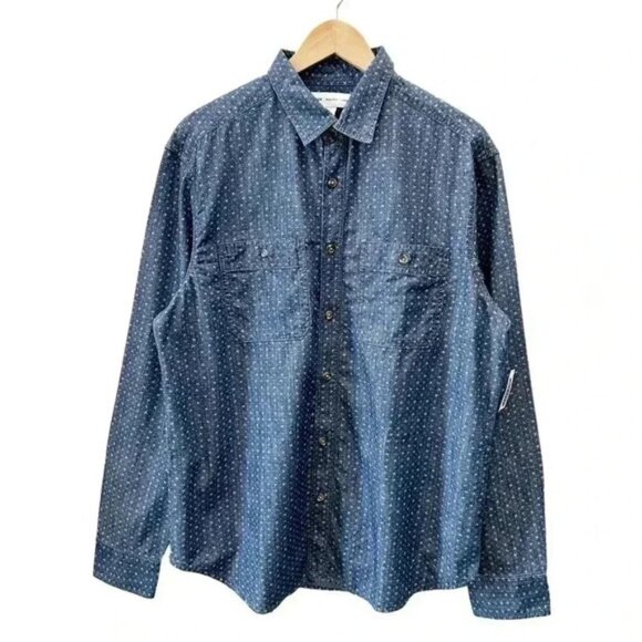 Old Navy Mens Shirt Long Sleeve Button Down Cotton Collared Blue White Large NWT - Picture 1 of 14